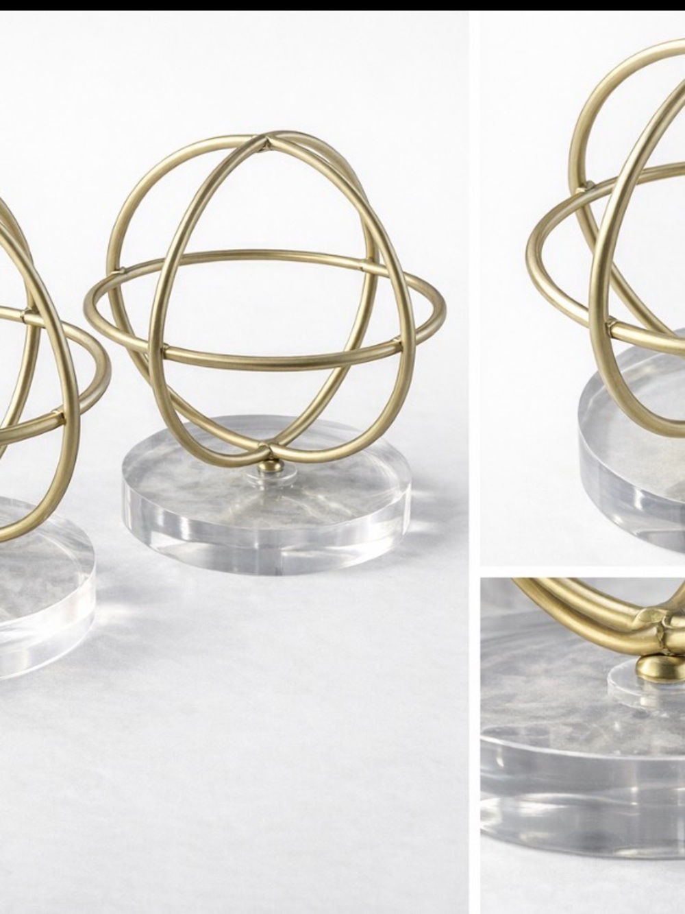 Decorative Brass Orb Sculpture on Clear Acrylic Base – Set of 2